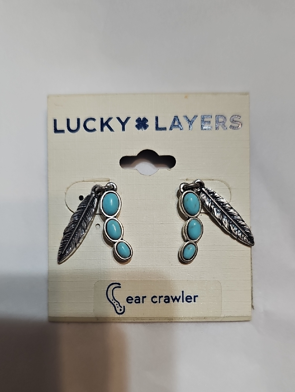 NWT Lucky Layers Southwest Earrings Ear Crawler Silver Feather Turquoise Brand